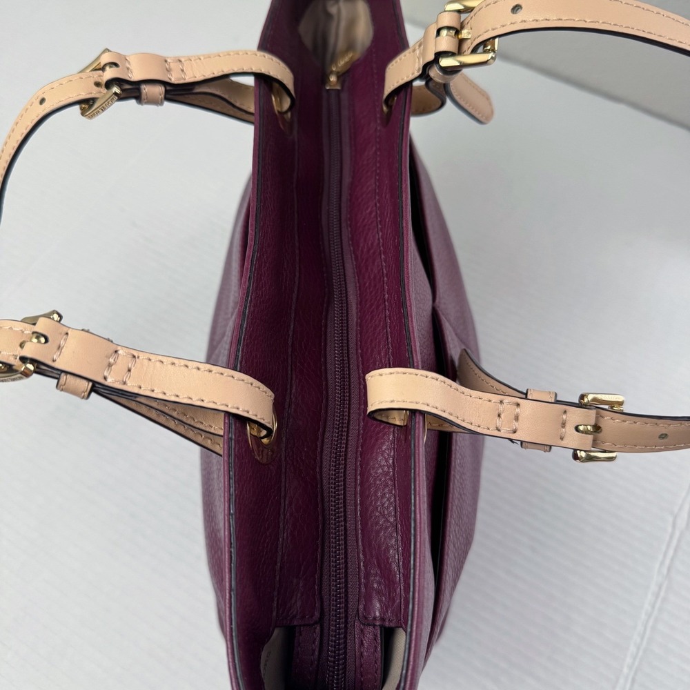 Michael Kors Bedford Pocket Tote Plum Pebble Leather Gold large Bag - Picture 8 of 12